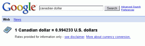 Value of Canadian dollar in US dollars, Jan 27/08